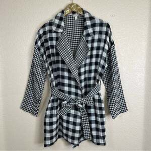 mo:vint • Black & White Gingham Open-Front Wrap Jacket